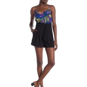 Black high waisted paper bag shorts